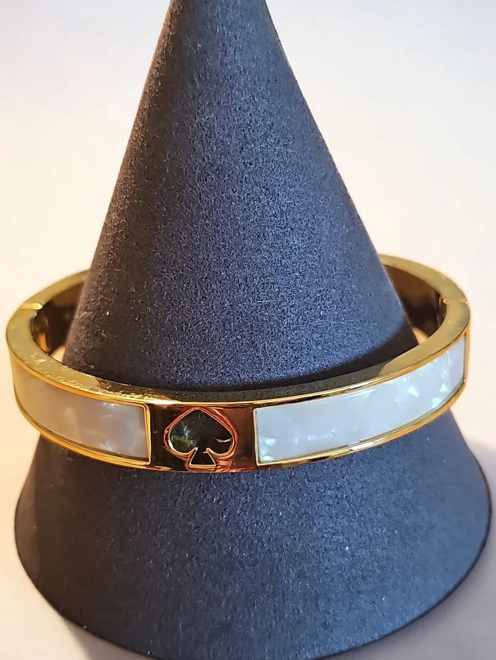 kate Spade NWT Gold Tone Bangle with White Inlay and Spade Accent